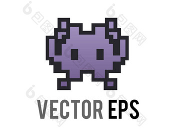 向量经典游戏紫色的外星人怪物位图形图标