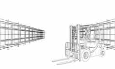 仓库货架上叉车插图