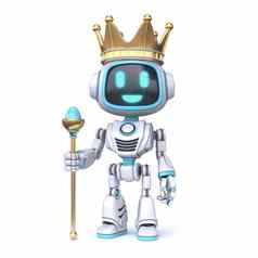 可爱的蓝色的机器人皇冠王机器人
