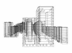 戴着一副金属框模型多层建筑