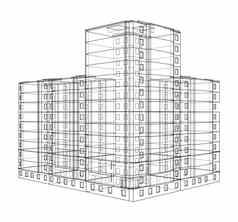 戴着一副金属框模型多层建筑