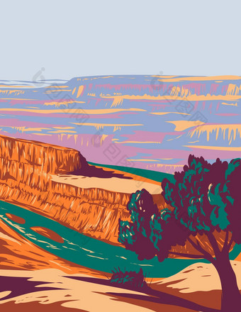 死马点状态公园忽视科罗拉多州河大峡谷国家公园犹他州美国水渍险海报艺术