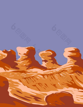 小妖精谷状态公园不祥之物岩石尖塔绿色河犹他州美国水渍险海报艺术