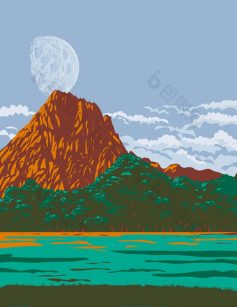 春天山牧场状态公园红色的岩石峡谷国家保护区域内华达美国水渍险海报艺术