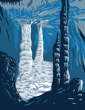 刘易斯克拉克洞穴状态公园室内石灰石洞穴系统杰佛逊县蒙大拿美国<strong>水渍</strong>险海报艺术