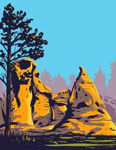 医学岩石状态公园砂岩柱子西方蒙大拿美国水渍险海报艺术
