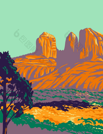 红色的岩石状态公园红色的砂岩峡谷塞多纳亚利桑那州美国<strong>水渍</strong>险海报艺术