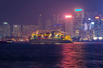 奢侈品大巡回演出船旅<strong>游</strong>服务维多利亚港晚上视图九龙一边在<strong>香港香港</strong>