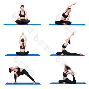 年轻的亚洲女人实践瑜伽构成锻炼瑜伽体育运动健身房