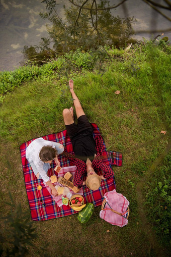 前视图夫妇享受野餐时间