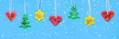 Diy加兰圣诞节树那树明星心使红色的黄色的绿色橡皮泥长圣诞节一年横幅橡皮泥工艺概念