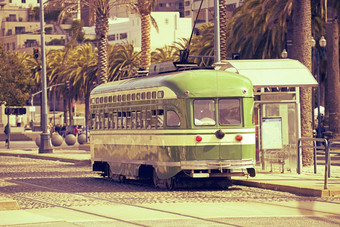 电车三旧金山历史有轨电车trolleycar电车乌贼颜色分级三旧金山加州美国历史运输系统