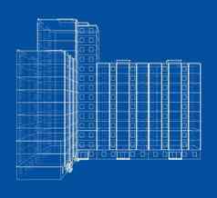 戴着一副金属框模型多层建筑