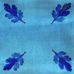 橡木叶子蓝色的水彩手画背景