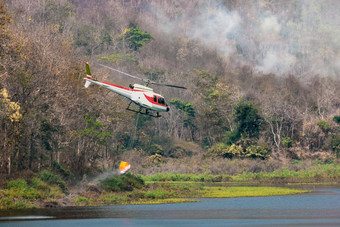 火战斗直升机携带水扑灭森林火