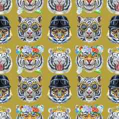 无缝的模式图像老虎的脸装饰装饰纺织品壁纸