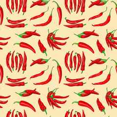 数字插图无缝的模式红色的热卡宴胡椒豆荚黄色的背景