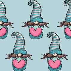 无缝的模式插图Gnome胡子他一年圣诞节象征蓝色的背景