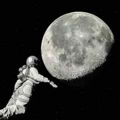 宇航员走空间月亮背景