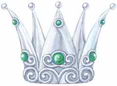 水彩银皇冠公主珍贵的石头