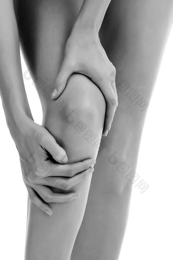 女人腿受伤孤立的白色背景Copyspace