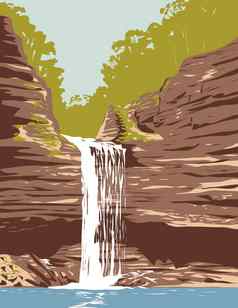 小子珍状态公园雪松瀑布康威县相邻阿肯色州河阿肯色州水渍险海报艺术