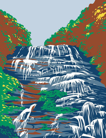 amicalola瀑布状态公园埃利杰达洛尼加dawsonville乔治亚州美国水渍险海报艺术