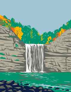 秋天溪瀑布状态度假胜地公园上狗溪喉咙的布伦bledsoe田纳西州美国水渍险海报艺术
