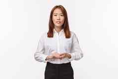 业务企业家职业生涯概念专业亚洲年轻的女人老板运行公司站白色衬衫裙子站白色背景介绍项目团队