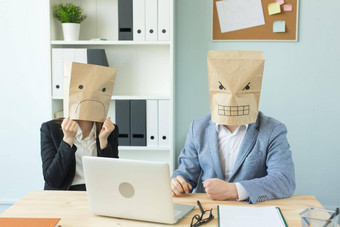 业务情绪人概念愤怒的疲惫工人工作的地方人穿包头如图所示情绪