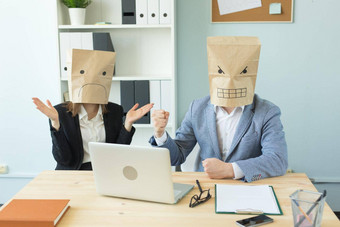 业务情绪人概念愤怒的疲惫工人工作的地方人穿包头如图所示情绪