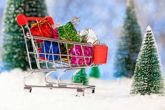 圣诞节购物超市电车一年的礼物一年问候卡