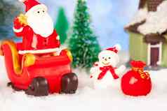 快乐圣诞节问候卡圣诞老人老人雪橇雪玩具