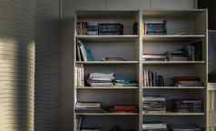 图书馆共享设施生活房间首页公寓书安排白色书架上