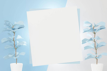 渲染前视图白色空白框架模拟显示产品蓝色的白色柔和的场景有创意的的想法概念