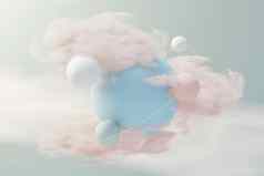 渲染柔和的球肥皂泡沫斑点浮动空气毛茸茸的云海洋浪漫土地梦想场景自然摘要梦幻天空