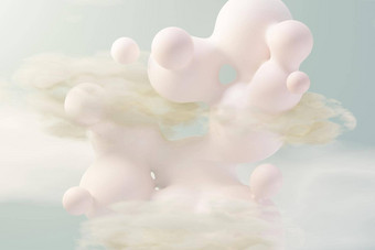 渲染柔和的球肥皂泡沫斑<strong>点</strong>浮动空气毛茸茸的云海洋浪漫土地梦<strong>想</strong>场景自然摘要梦幻天空