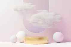 美溢价基座产品显示做梦土地毛茸茸的云最小的柔和的天空云场景现在产品促销活动美化妆品浪漫土地梦想概念