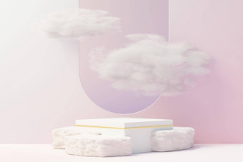 美<strong>溢价</strong>基座产品显示做梦土地毛茸茸的云最小的柔和的天空云场景现在产品促销活动美化妆品浪漫土地梦想概念