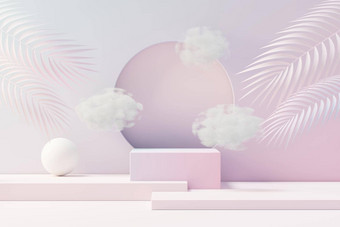 美溢价基座产品显示做梦土地毛茸茸的云最小的柔和的天空云场景现在产品促销活动美化妆品浪漫土地梦想概念