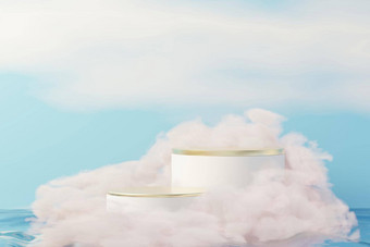 美<strong>溢价</strong>基座产品显示做梦土地毛茸茸的云最小的蓝色的天空云场景现在产品促销活动美化妆品浪漫土地梦想概念