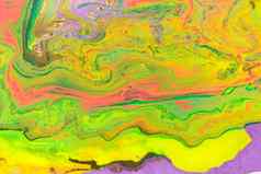 摘要绿色黄色的紫色的波混合墨水纹理大理石背景