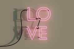 插图霓虹灯标志复古的霓虹灯爱标志棕色（的）墙概念快乐情人节一天设计问候卡横幅