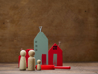 木家庭雕像模型房子棕色（的）背景真正的房地产购买租赁概念移动公寓