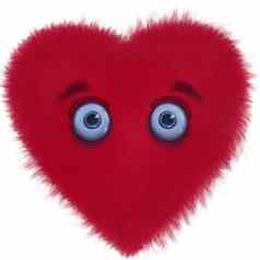 可爱的毛茸茸的红色的心伤心眼睛假期插图情人节一天