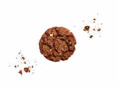 巧克力燕麦糖饼干小面包屑孤立的白色背景特写镜头视图