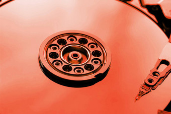 硬磁盘电脑硬盘驱动器红色的镜子效果硬开车电脑打开