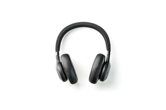 黑色的蓝牙耳机白色背景隔离前视图入耳式耳机dj