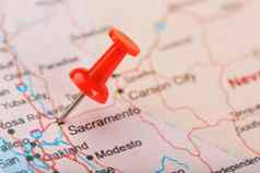 红色的文书针地图美国加州萨克拉门托资本关闭地图加州红色的谢谢