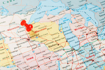 红色的文书针地图美国威斯康辛州资本麦迪逊关闭地图威斯康辛州红色的谢谢